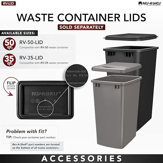 Rev-A-Shelf Pullout Trash Can for Base Kitchen Cabinets 35 Quart 8.75 Gallon with Soft-Close Slides and Rear Storage, White, 53WC-1535SCDM-111