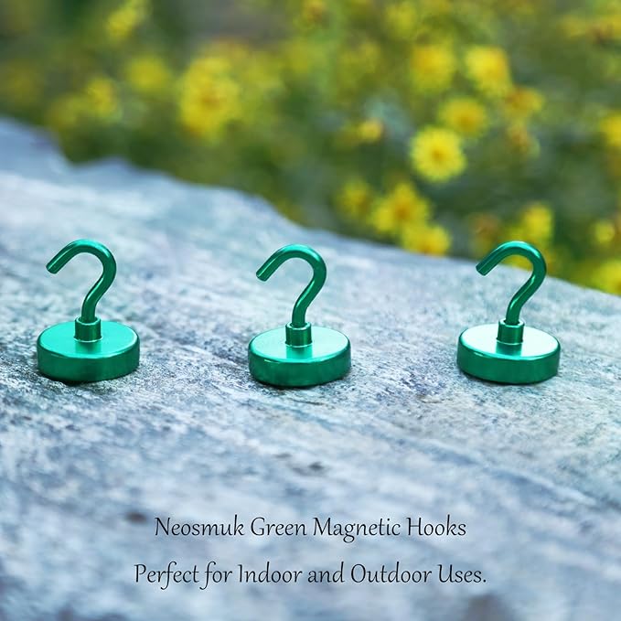 Neosmuk Magnetic Hooks Heavy Duty,Strong Magnet with Hook for Fridge, Super Neodymium Extra Strength Industrial Hooks for Hanging, Magnetic Hanger for Toolbox, Cruise, Grill(Green,4 Pack)