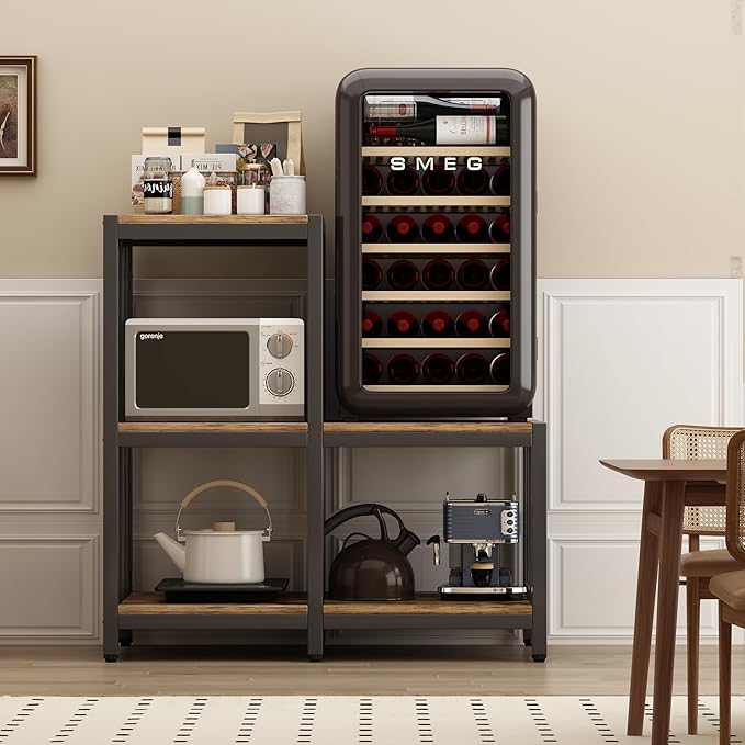 Mini Fridge Stand with Storage, Microwave Oven Stand, Bakers Rack with Storage Shelf, Mini Fridge Cabinet, Mini Fridge Shelf for Kitchen, Living Room, Office, Patio.(Brown)