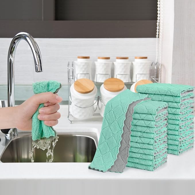 24 Pack Kitchen Cloth Dish Towels, No Shedding Soft Premium Dishcloths, Absorbent Microfiber Cleaning Cloth for Cleaning Dishes, Kitchen, Bathroom, Car