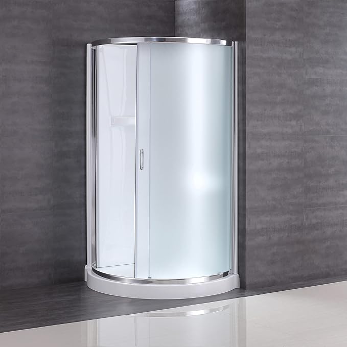 OVE Decors Breeze 32 in. Corner Shower Frosted Sliding Door with Included Base in Chrome Finish