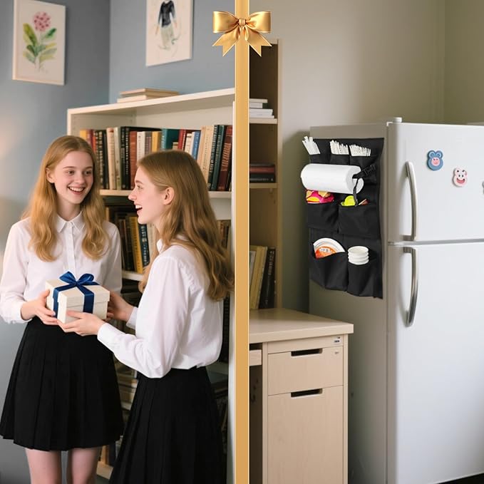WOMACO Mini Fridge Organizer, Strong Adhesive Dorm Refrigerator Caddy, Heavy Duty College Dorm Fridge Storage Caddy – Apartment, Kitchen and Door Organization (Black, 2 pack)