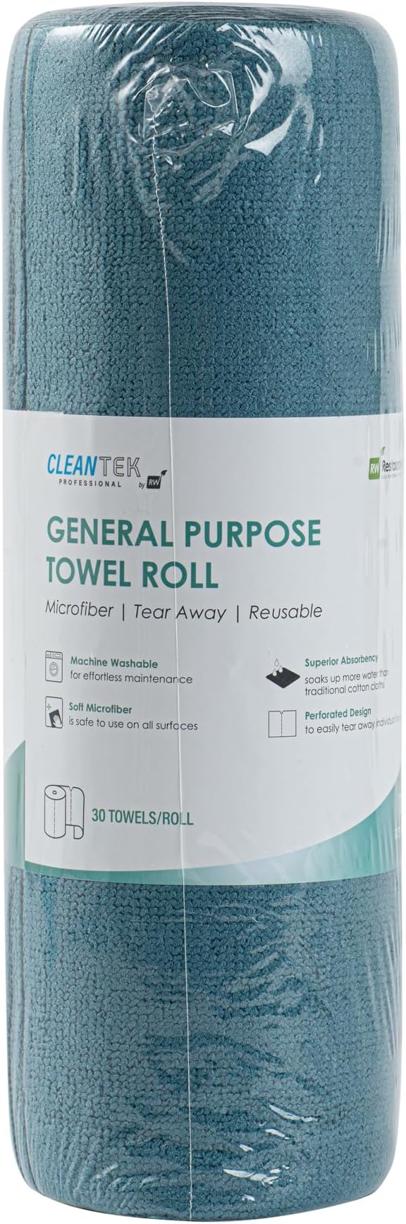 Clean Tek Professional 11.8 x 11.8 Inch Microfiber Towel Rolls, 300 Reusable Towel Rolls - Tear Away, Perforated, Teal Microfiber Cleaning Roll, For All The Cleaning Tasks