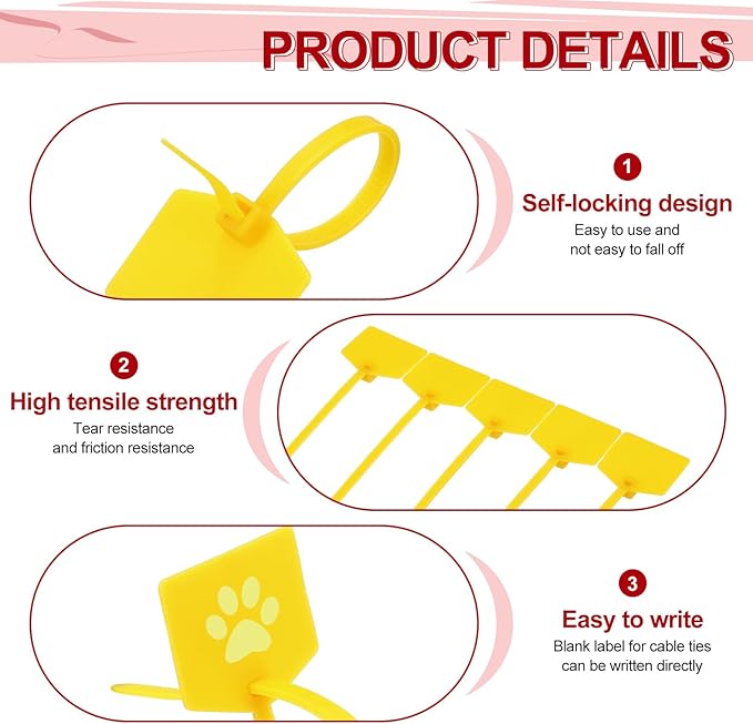 MECCANIXITY 100Pcs 4.7 Inch Waterproof Shipping Tags 0.12" Nylon Writable Hanging Tags Self Locking Labels Zip Tie Wraps for Indoor and Outdoor, Yellow