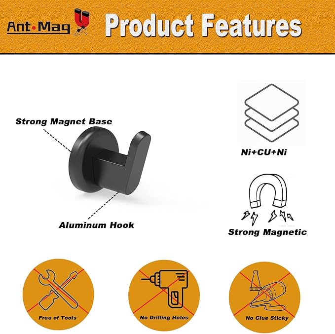 Ant Mag Magnetic Hooks Heavy Duty for Hanging Utensils Grills Keys Coats for Home Kitchen Refrigerator 4 Pack