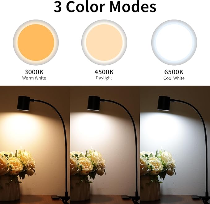 Dott Arts Desk Lamp,USB Clip On Light,Book Lights for Reading at Night,3 Color Modes,10 Brightness Clamp Lights,360° Gooseneck LED Reading Light for Books in Bed,Eye-Care for Home Office,Headboards