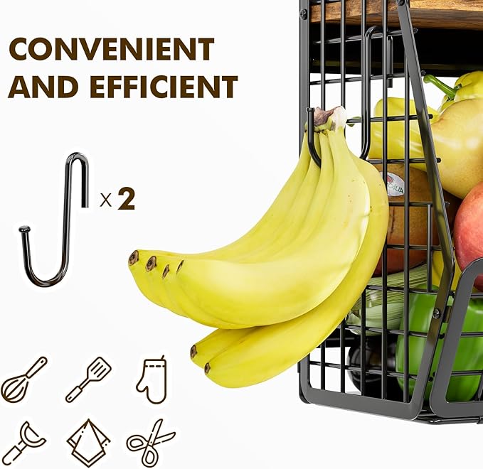 Strong Magnetic Shelf for Fridge 2-in-1 Magnetic Spice Rack for Refrigerator with Wood Top, Extra-Wide Heavy Duty Rust-Proof Fridge Organizer Basket for Potato Onion Fruit Kitchen Pantry Storage-2pcs