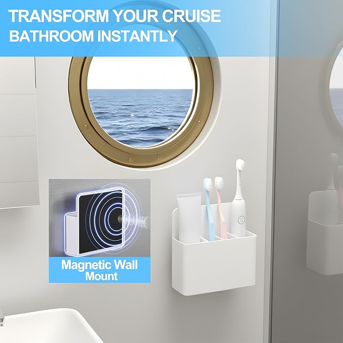 Magnetic Toothbrush Holder for Cruise, RV & Small Bathrooms–Wall-Mount Organizer, Strong Magnet, Portable,Cruise Essentials 2025 & 2026 for Royal Caribbean & Alaska (White)