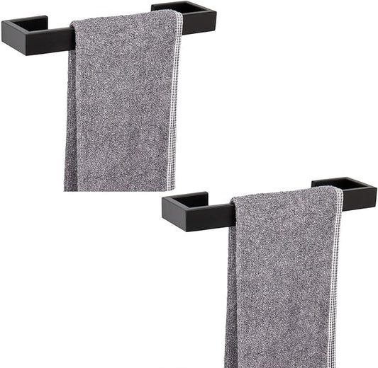 TocTen Bath Towel Rack - 2 Pack Square Base Thicken SUS304 Stainless Steel Towel Bar for Bathroom, Bathroom Bar Accessories Towel Rod Heavy Duty Wall Mounted Towel Holder(Matte Black, 12 Inch)
