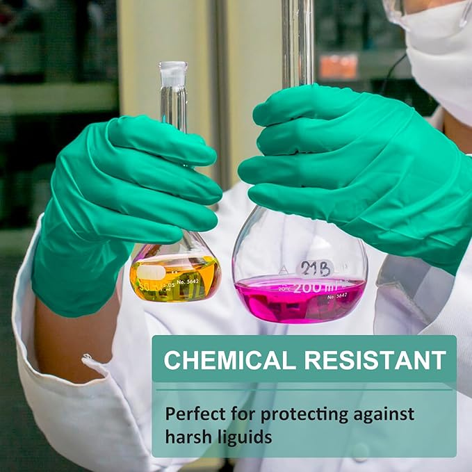 Beieverluck 10 Pairs Chemical Resistant Gloves, Reusable Heavy Duty Rubber Work Gloves, 12.6" Long Nitrile Gloves for Acid Alkali Oil Protection and Industrial Use Household, Medium