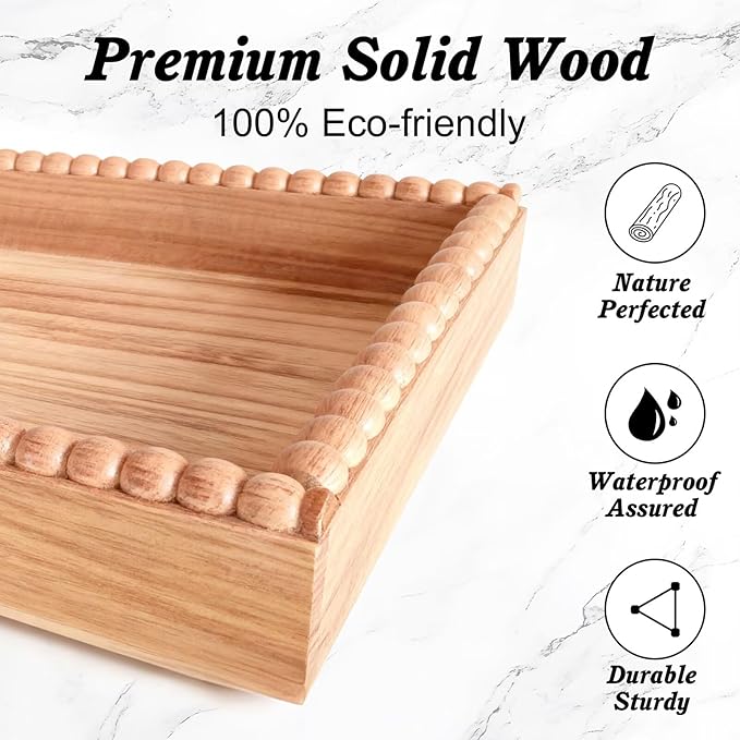 2-Tier Large & Medium Perfume Organizer with 8 Hooks for Jewelry, Bathroom Countertop & Vanity Tray Makeup Shelf - Space Saving Wooden Storage for Skincare, Dresser, Kitchen Decor(Black & Light Brown)