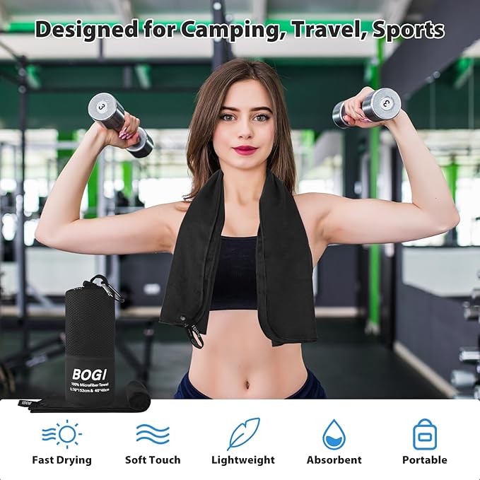Microfiber Travel Sports Towel-Quick Dry Soft Lightweight Absorbent Compact for Camping Gym Beach Bath Yoga Backpacking (S:16''x32'',2Pcs-Black)
