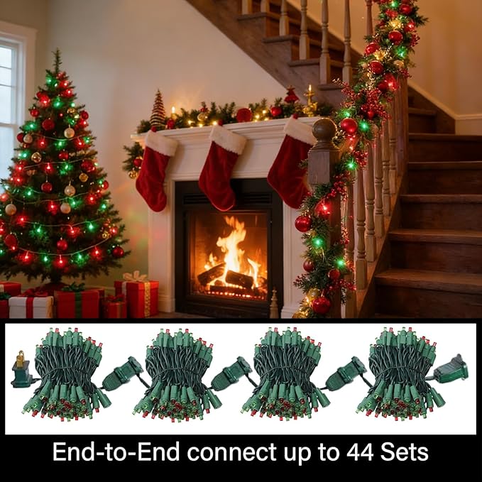 LAMPHOME Red Green Christmas Lights, Christmas Decorative Mini Lights,100LED 21.6FT Indoor Christmas Tree Lights, Outdoor Fairy Starry String Lights Plug in for Tree House Yard Outside Xmas Decor