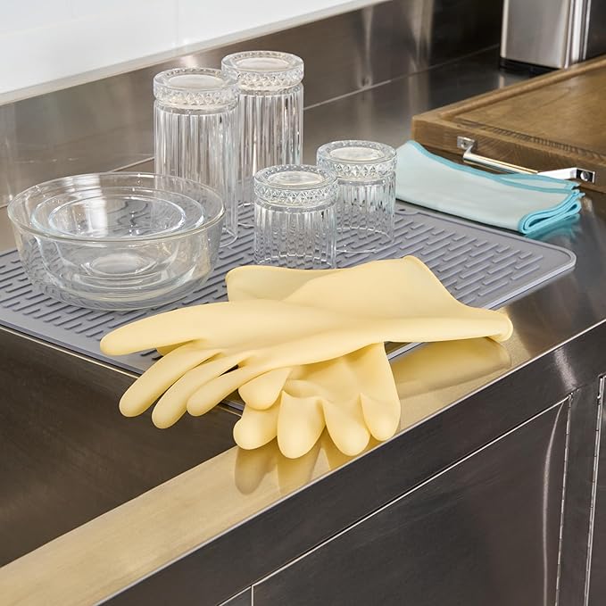 Restaurantware Latex Gloves 10 Count 13 Inch Extra Large Textured Grip Disposable Gloves for Kitchen Safety, 22-Mil Thickness and Long Cuff Yellow Rubber Gloves for Food Preparation and Cleaning