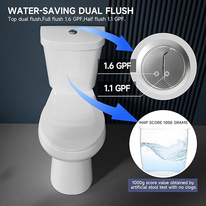 Compact Extra Tall Toilet 21 Inch for Seniors 1.1/1.6 GPF Tornado Dual Flush - Two Piece Comfort High Toilet for Bathroom, 20.5 Inch Bowl Height, 21.25 Inch Seat Height, 12" Rough In, White