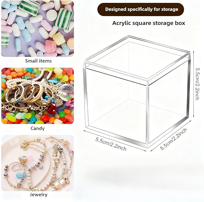 Clear Acrylic Storage Box with Lid - Small Square Organizer Containers for Jewelry, Candy, Beads, Cosmetics - Multi-Purpose Display Case for Home, Office, Party Favors (2.2x2.2x2.2 inch-30pcs)