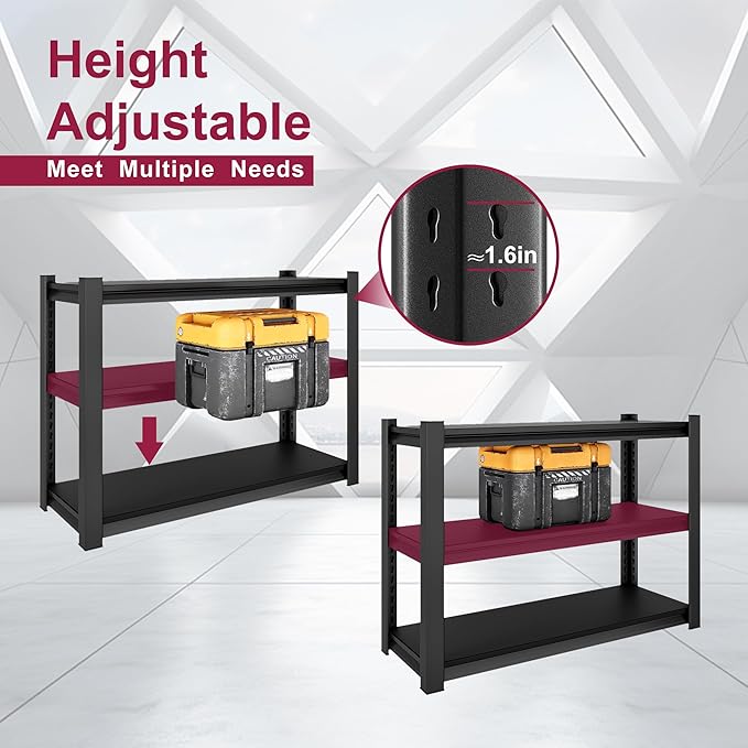 48''W Garage Shelves Heavy Duty - 1,560Lbs Steel Metal Adjustable Utility Storage Shelving Rack Units 48" W x 16" D x 36" H 3 Tier Black