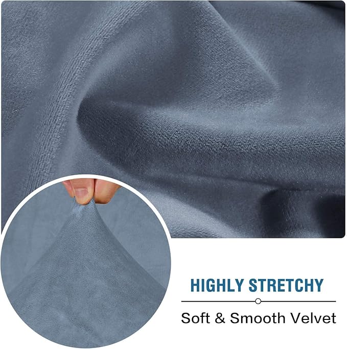 H.VERSAILTEX Velvet Stretch Couch Cushion Cover Plush Cushion Slipcover for Chair Loveseat Sofa Cushion Furniture Protector Seat Cushion Sofa Cover (2 Piece Large Sofa Cushion Covers, Stone Blue)