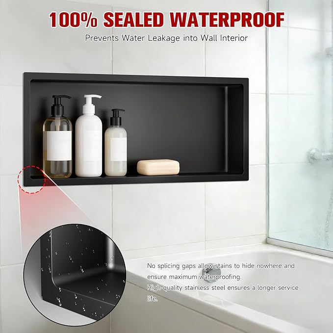 No Tile Needed Shower Niche 13"X 31", Bathroom Wall Niche Single Shelf, Stainless Steel Shower Niche for Bathroom, Kitchens, Balconies