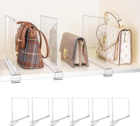 6 Pack Shelf Dividers, Adjustable Shelf Dividers for Closet Organization with Non-Slip Design, Clear Acrylic Shelf Dividers for Clothes, Handbags, Purses, Towels, Bookshelf in Home Organization