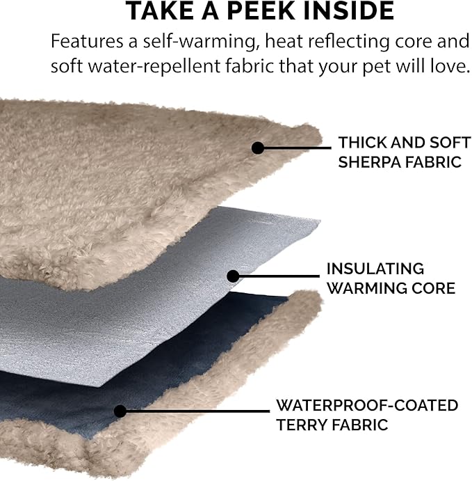 Furhaven Waterproof & Self-Warming Throw Blanket for Dogs & Indoor Cats, Washable & Reflects Body Heat - Soft-Edged Terry & Sherpa Dog Blanket - Cozy Denim, Large