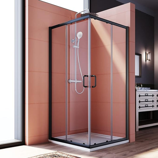 ELEGANT Corner Shower Enclosure with Shower Base, 36 in.D x 36 in. W x 72 in. H Corner Shower Door with 1/4 in. Tempered Glass, Double Sliding Shower Doors in Black