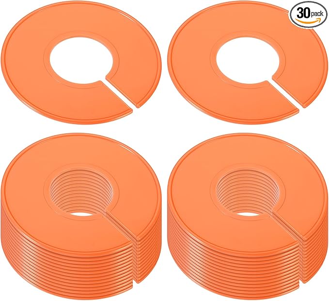 PATIKIL Clothes Dividers for Hanging Clothes, 30 Pack Closet Clothing Rack Size Dividers Blank Labels Sorting Round Separator for Closet, Orange