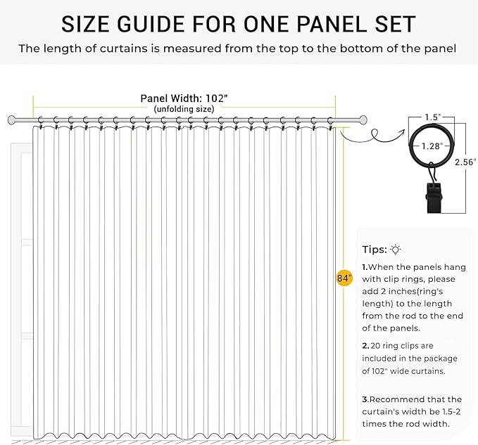INOVADAY 100% Blackout Curtains for Bedroom, Black Out Curtains 90 Inch Long, Clip Rings Linen Blackout Drapes, Thermal Insulated Room Darkening for Living Room, 1 Panel - Cream,W102xL90