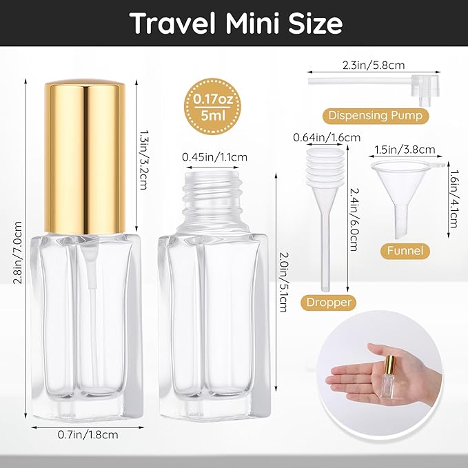 Segbeauty 60pcs 0.17oz Empty Atomizer Sprayer for Perfume, Bulk Small Glass Travel Atomizer, Refillable Travel Cologne Sprayer with Perfume Refill Kit, 5ml Mini Glass Cologne Spray Bottles for Liquids