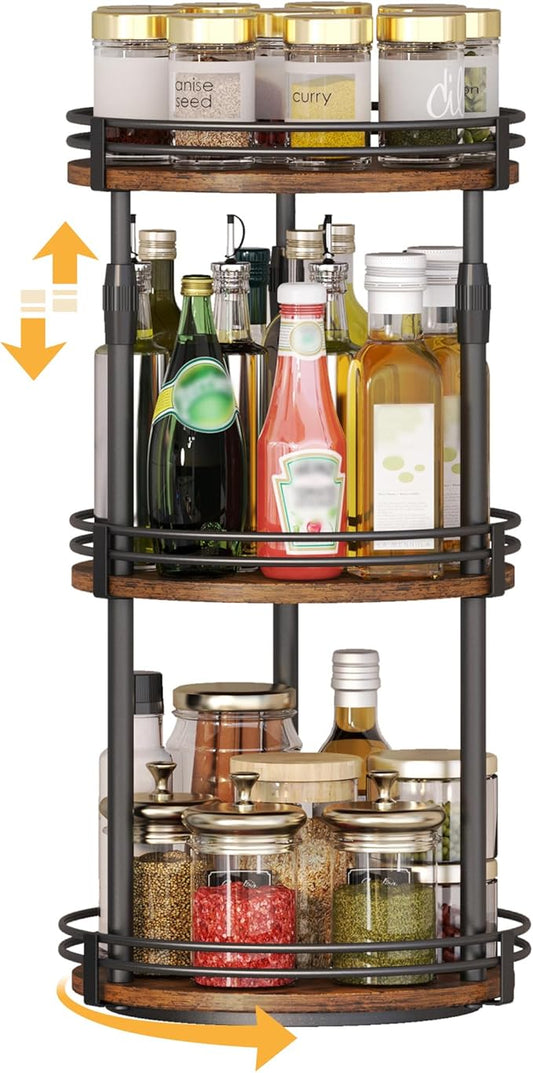 Lazy-Susan-Organizer-Spice-Rack, 3-Tier Rotating Spice Organizer For Kitchen-Cabinet-Countertop-Pantry, Turntable Seasoning Holder Storage Shelf With Adjustable Height