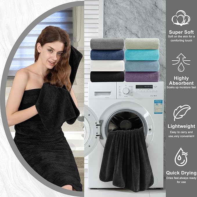 4 Piece Extra Large Bath Towel 35"x70" Oversized Bath Sheet Black Bath Towel Set for Bathroom Ultra Soft Cozy Highly Absorbent Quick Dry Bathroom Towel for Spa Gym Hotel,Shower Towel for Daily Use