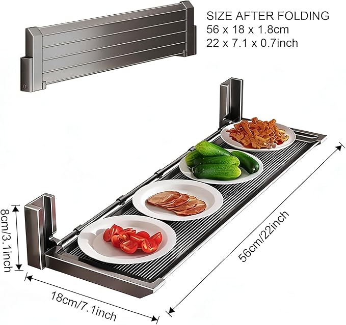 22Inch Floating Shelves for Kitchen Foldable No Drill Storage Rack Sturdy 11lbs Load Space Saving Wall Mount for Spices Cookware Bathroom