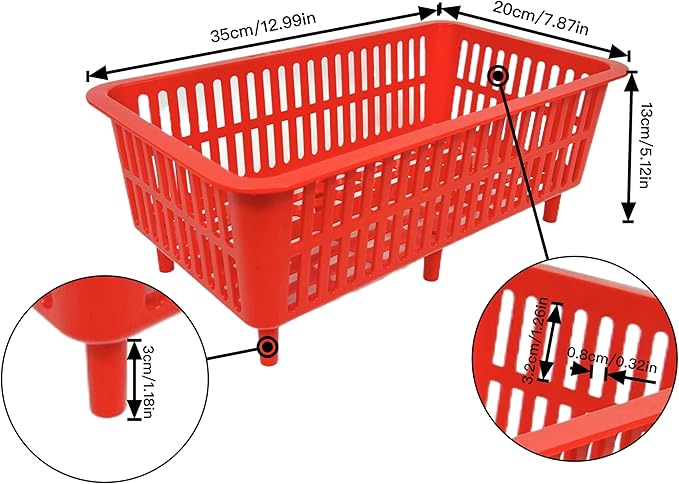 YDB Storage Plastic Drain Basket with Feet for Sorting Live Fresh Shellfish Oyster Abalone Scallop Geoduck Clams Mussels or Garden Harvest 4PCS(Red)