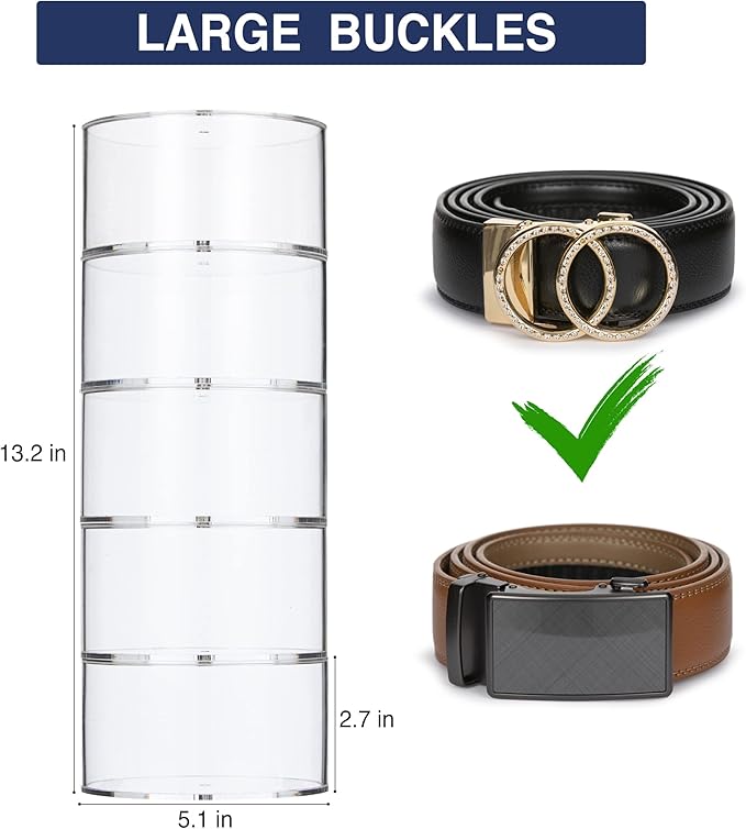 Acrylic Belt Organizer, 10 Layer Belt Holder for Closet or Drawer, Display for Men’s and Women’s Belts, Jewelry, and Watches
