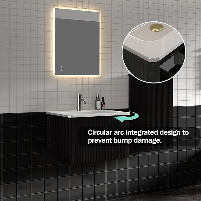Wall Mounted Floating Bathroom Vanity with Sink Large Storage Modern Design One-Piece Sink Basin Minimalist Cabinet Built-in Overflow for Contemporary Bathrooms