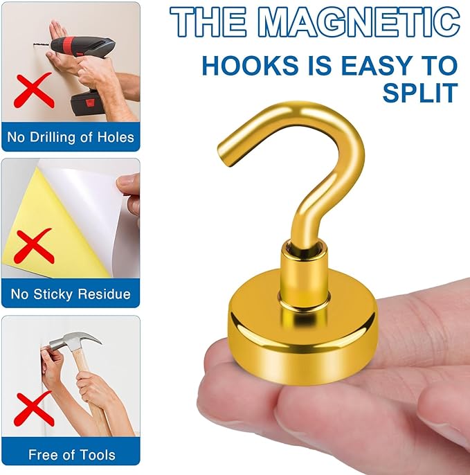 LOVIMAG Cruise Must Haves - 50Lbs Yellow Magnetic Hooks for Cabins, Door Magnets, Refrigerator, Ceiling - 12 Pack