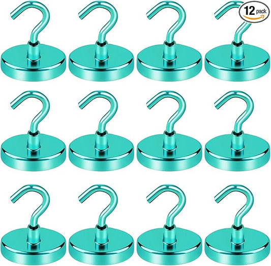 LOVIMAG Magnetic Hooks for Cruise Cabins, 120lbs Cruise Essentials Must Haves, Green Cruise Magnets, Magnetic Key Holder, Strong Magnetic Hooks for Hanging, Fridge, Grill -12 Pack