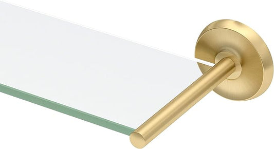 Gatco 5057 Designer II Glass Shelf, Brushed Brass/Wall Mounted 22.50" x 5.85" Tempered Glass/Floating Rectangle Glass Shelf for Bathroom