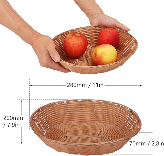 11 Inch Oval Poly Wicker Basket - Bulk, 11 Pack, Bread Serving Baskets for Home & Restaurant Use