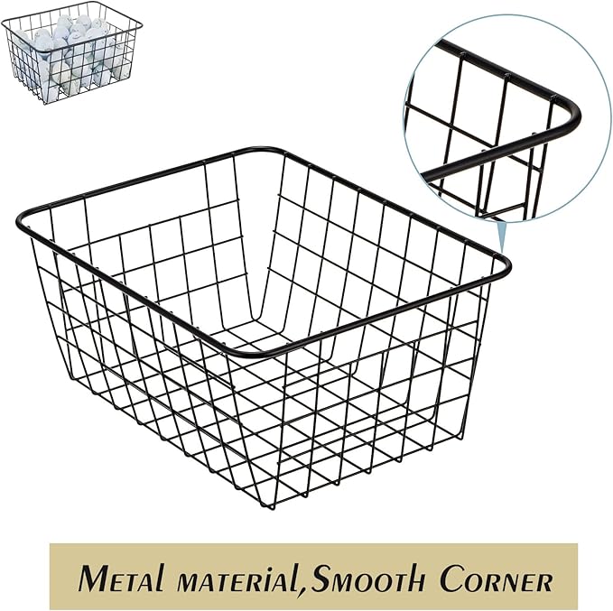 Wire Kitchen Storage Basket 2 Packs,Perfect Pantry Organization Accessories Basket,Laundry,Countertop Organization,Suitable for Kitchen,Bathroom,Bedroom,Tabletop,Stackable,Black