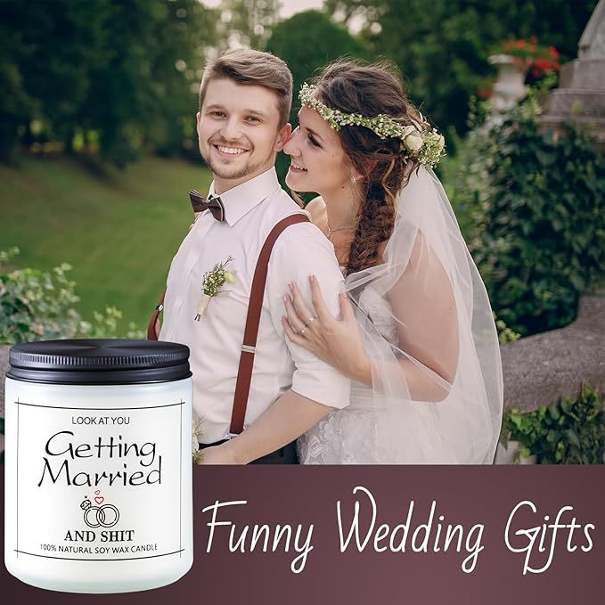 Funny Wedding Gifts, Bridal Shower Gift for Bride, Couple Engagement Gifts for Women, Bride to Be, Just Married, 9oz Lavender Scented Candle - Newly Wed Mr and Mrs Gift for The Couple