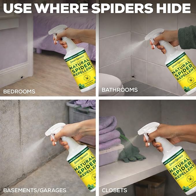 Natural Spider Repellent Spray – Indoor Spider Spray with Peppermint & Lavender, Family & Pet Friendly – Fresh Scent Spider Remover for Bedroom, Bathroom, Closets & Corners 128oz Ready to Use