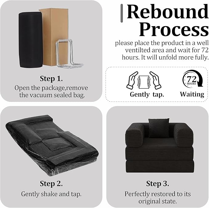 Folding Sofa Bed, 2 in 1 Convertible Sofas Lounger Comfy Single Chair Teddy Fabric Compressed Couch,Boneless FoldingSleeper for Living Room, Guest Bed, Playroom (Black, 35.43" Single Sofa)