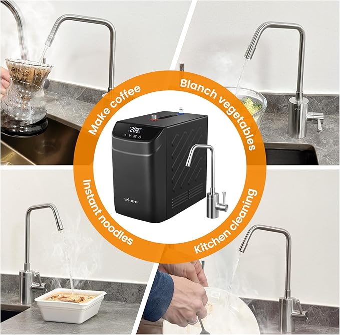 Instant Hot Water Dispenser 110V, Under-Sink Hot Water Boiler with Faucet, 3.4 Qt Stainless Steel Tank, Digital Temperature 113–208°F, Energy-Efficient Design, Quiet Operation & Child Safety Lock