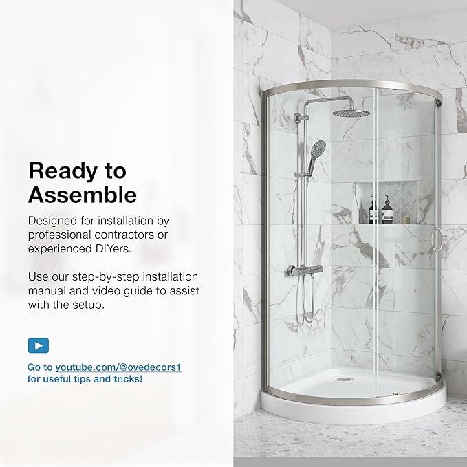 OVE Decors Breeze 32 in. Corner Shower Clear Sliding Door with Base in Satin Nickel Finish