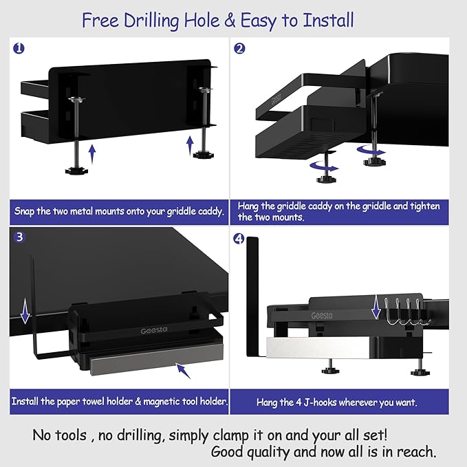 Geesta Upgraded Griddle Caddy for Blackstone 28"/36" Griddles/Weber Grill/Prep Cart, BBQ Grill Accessories Space Saver with Magnetic Tool Holder & Paper Towel Holder