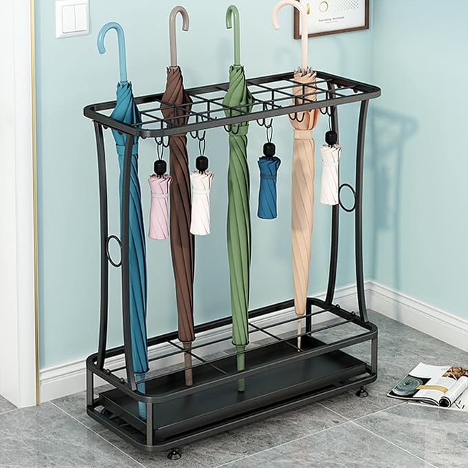 21-Slot Umbrella Stand with Removable Drip Tray Umbrella Holder with 24 Hooks Umbrella Rack Storage Free Standing Decor for Home Office Entry Hallway Indoor-Black