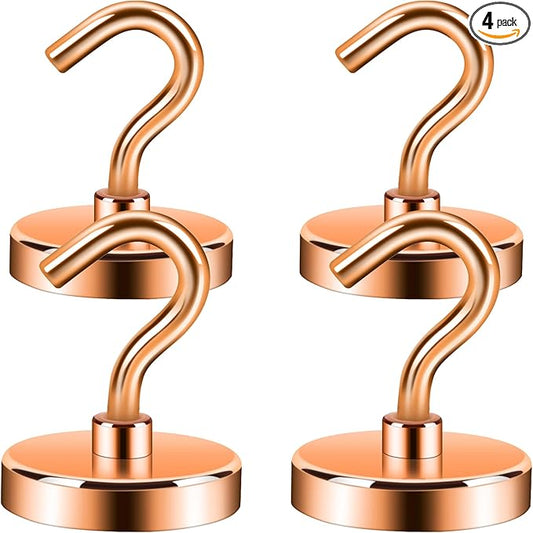 Neosmuk Magnetic Hooks Heavy Duty, Strong Magnet with Hook for Fridge, Super Neodymium Extra Strength Industrial Hooks for Hanging, Magnetic Hanger for Toolbox, Cruise, Grill(Bronze,4 Pack)
