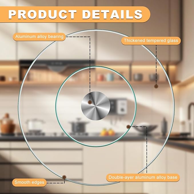 20" Tempered Glass Lazy Susan Turntable - Round Rotating Serving Tray for Dining Table, Kitchen, Party - Heat-Resistant, Silent Spinner, Modern Design