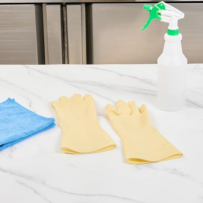 Clean Tek Professional 22 Mil Large Cleaning Gloves, 10 Pairs Of Long Cuff Gloves - No-Slip Grip, No-Powder, Yellow Latex Gloves For Kitchen Cleaning, Ideal For Washing Dishes